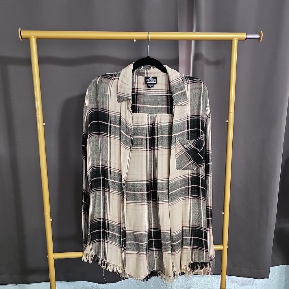 Plaid Fringe Button-Up Shirt